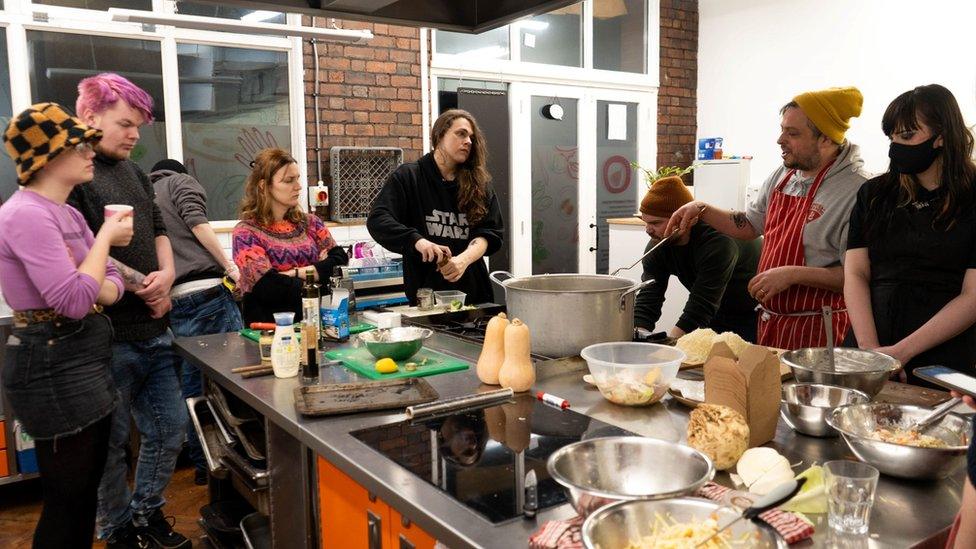 Group of young people in cooking lesson