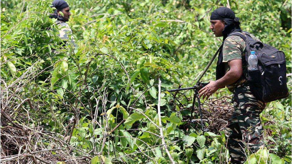 Indian military on patrol in Jharkhand state