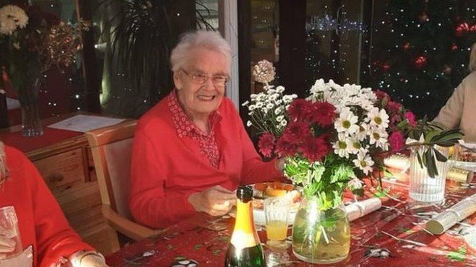 Eileen (centre) at care home Christmas lunch