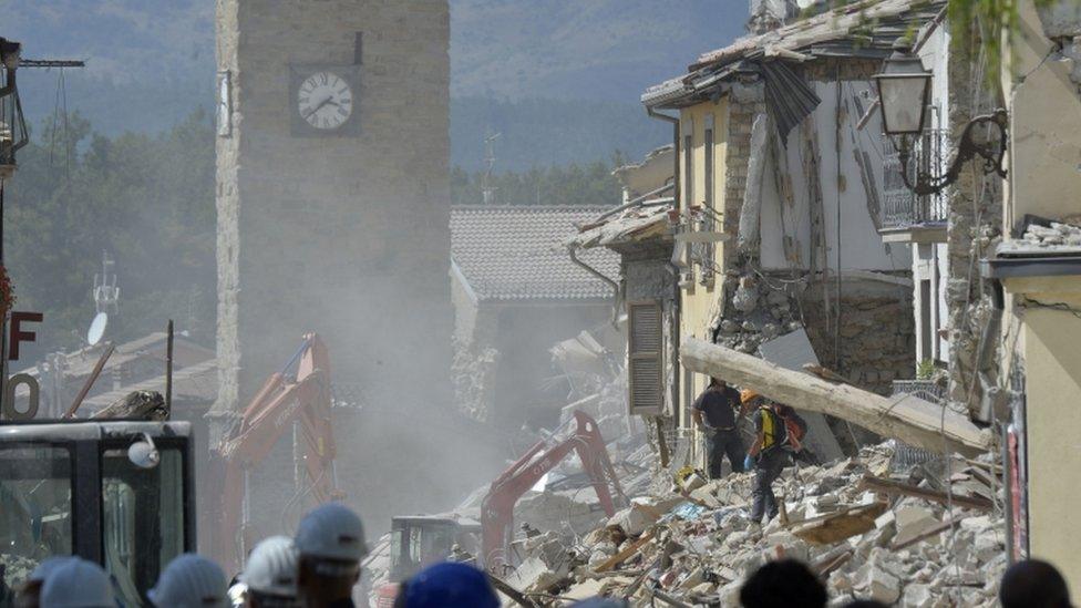 Destroyed houses in Amatrice