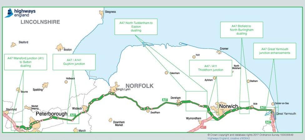 map of A47 upgrade