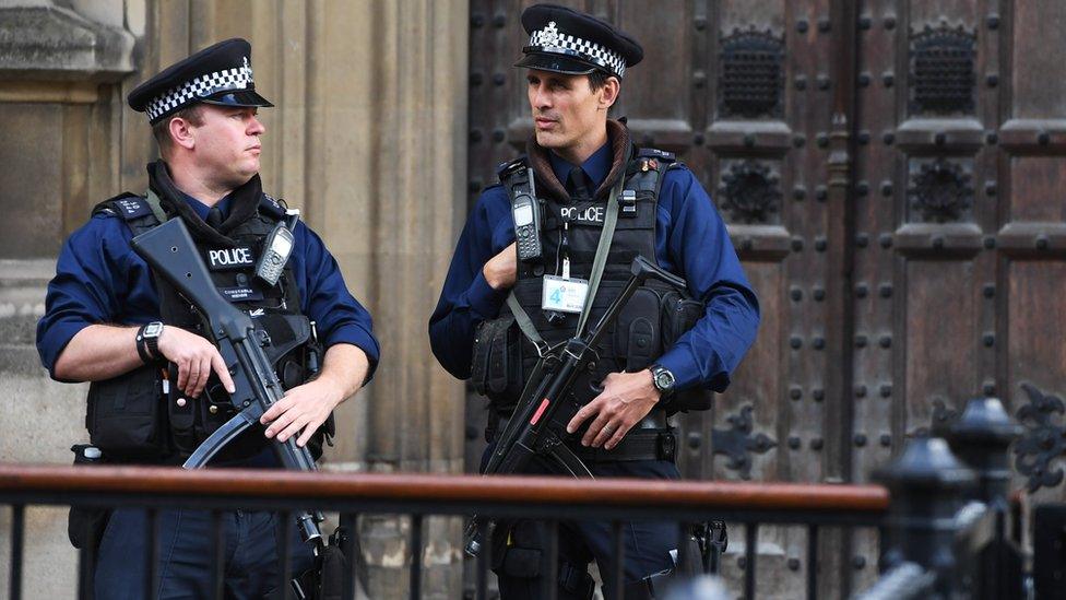 Police officers stand by Parsons Green