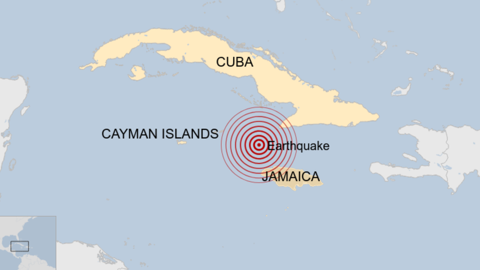 A map showing where an earthquake struck in the Caribbean