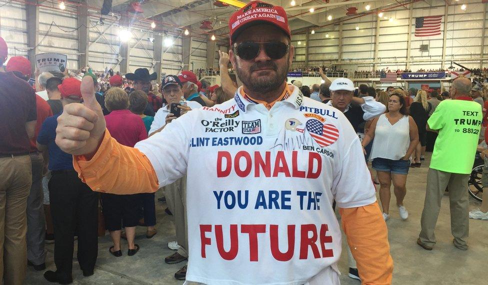 Trump supporter Janusz Biskupek wearing T-short saying 'Donald you are the future'