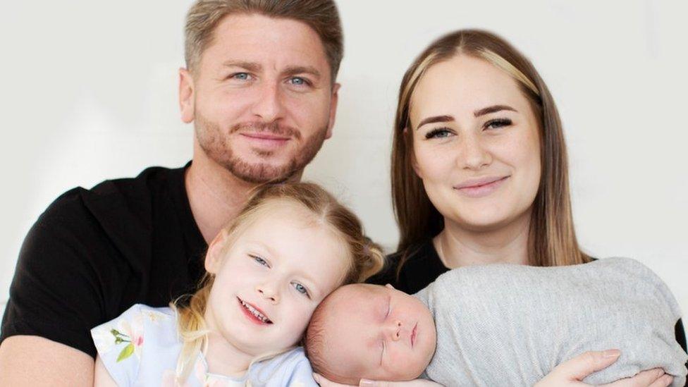 Sammy Gray, with partner Daley, daughter Harper and "miracle" baby Walter