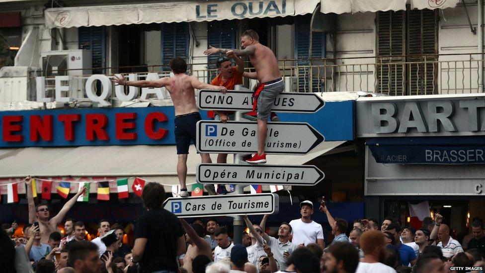 Football fans gathered in the Old Port area of the city ahead of the start of Euro 2016.