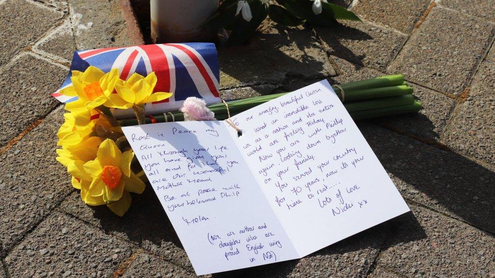 Flowers and card in Wellington, New Zealand.