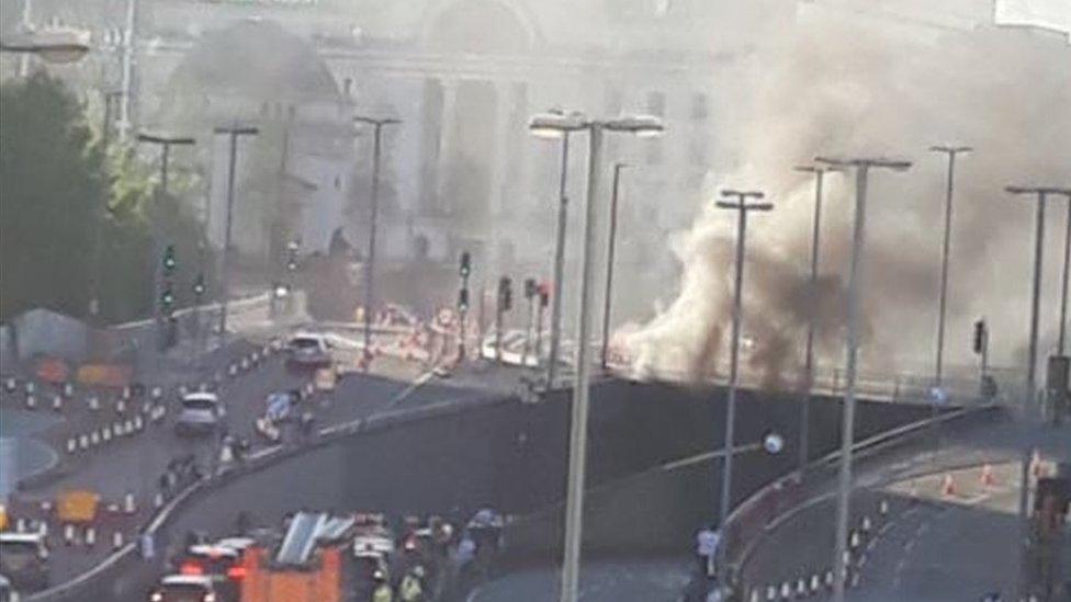 Smoke from fire in the Queensway Tunnel in Birmingham