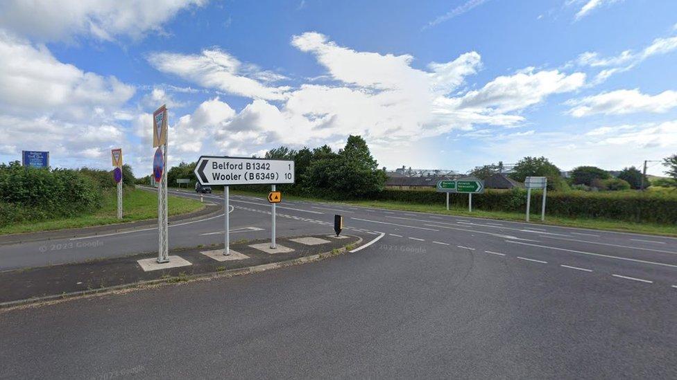 The A1 at the junction with the B6349 at Belford