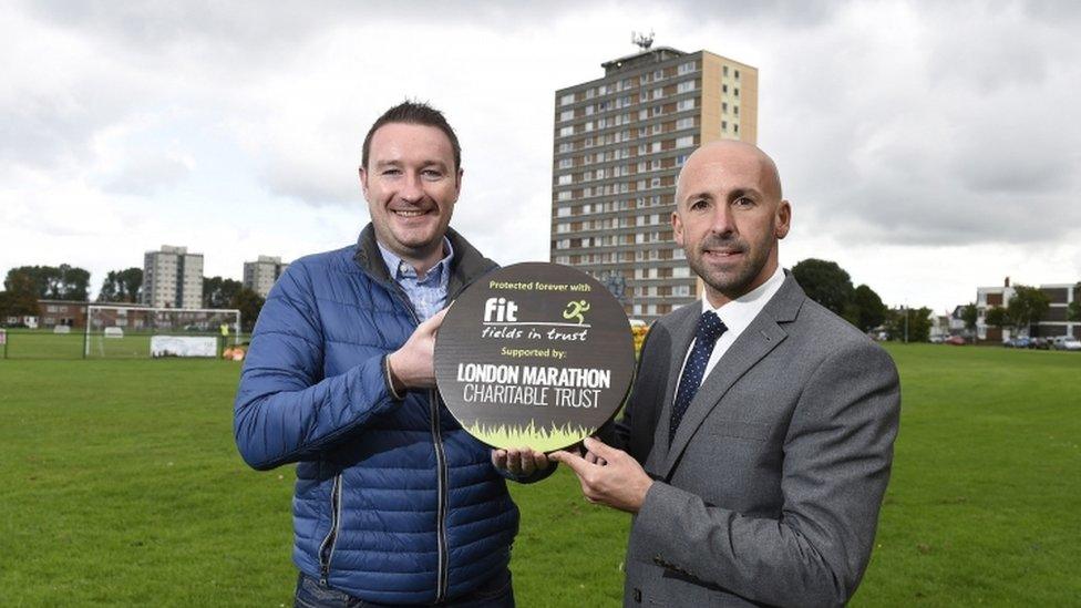 Belfast City councillor Adam Newton on Cregagh Green with Terry Housden of Fields in Trust