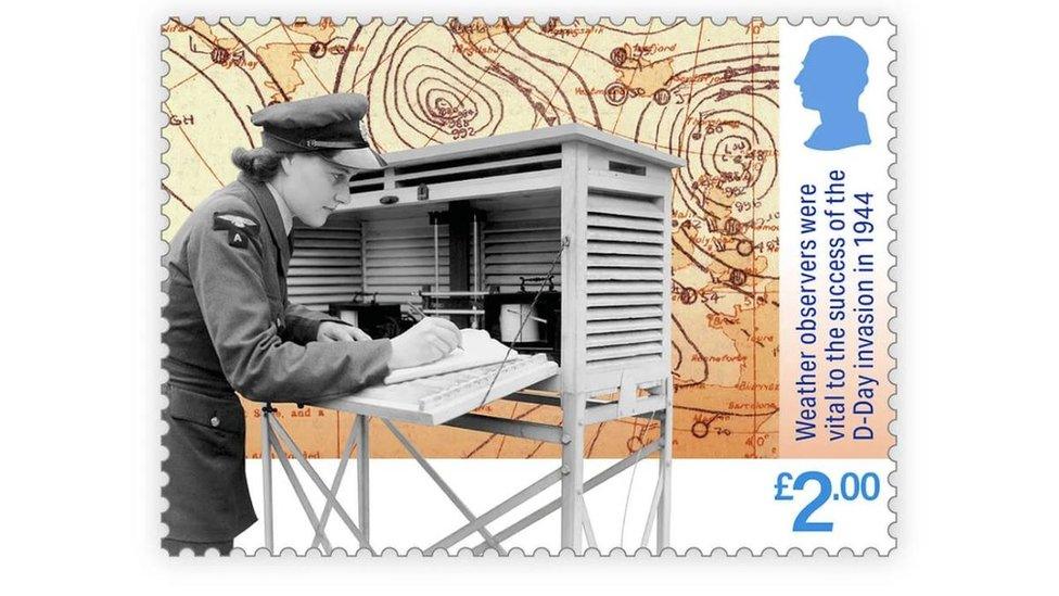 Stamp showing forecasting’s critical role in military operations such as D-Day.