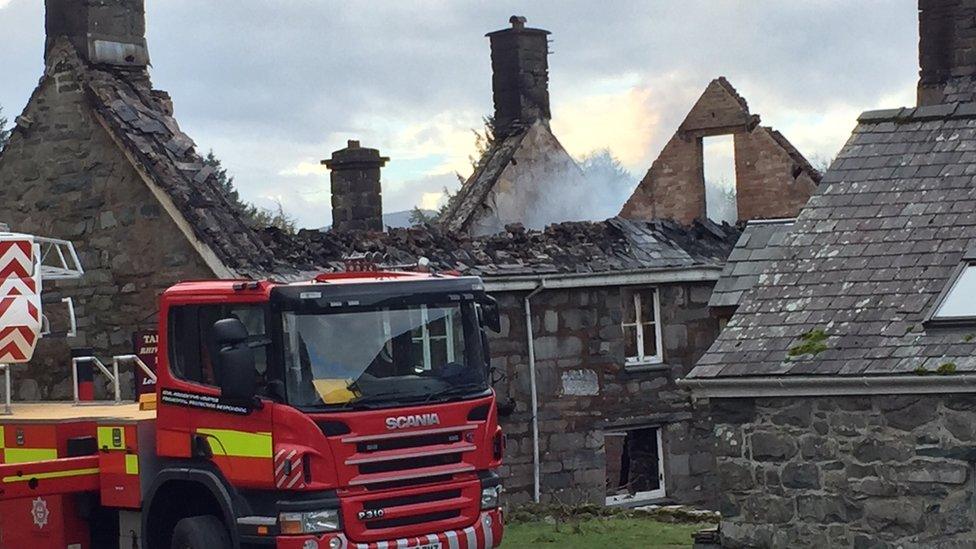 The remains of the blaze at the Rhiw Goch pub