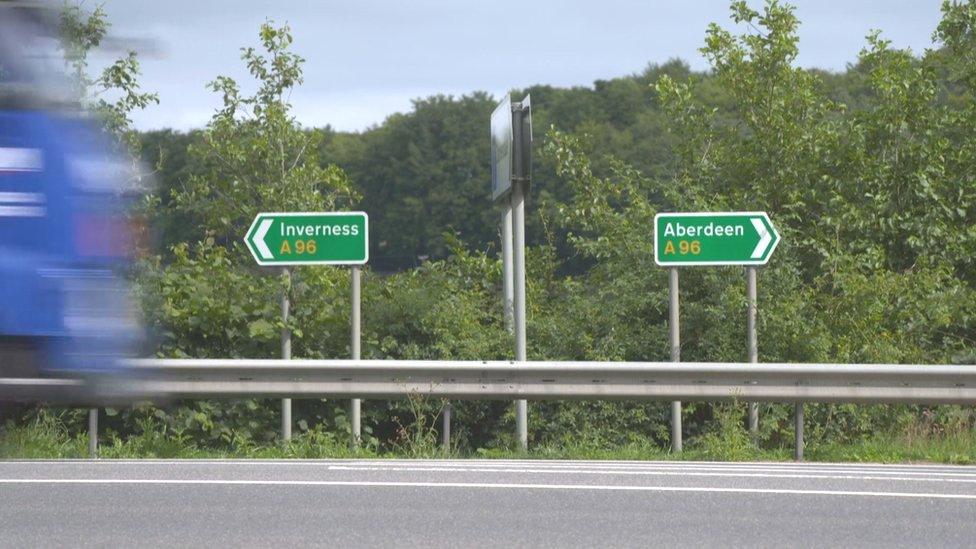 A96 Inverness and Aberdeen signs