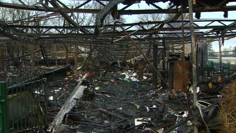 The burnt out remains of Coed Eva Primary School