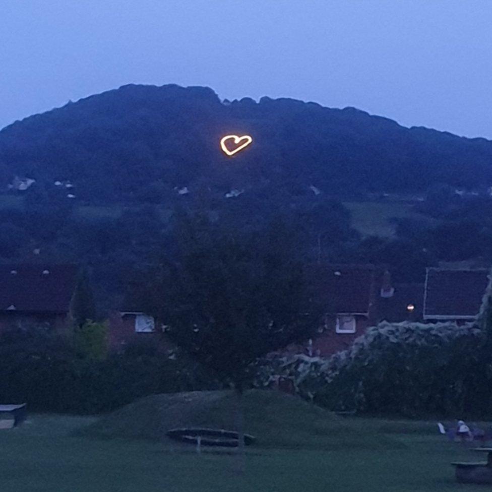 Glowing heart on Cooper's Hill