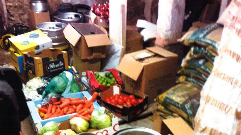 Food in boxes on the restaurant cellar's food