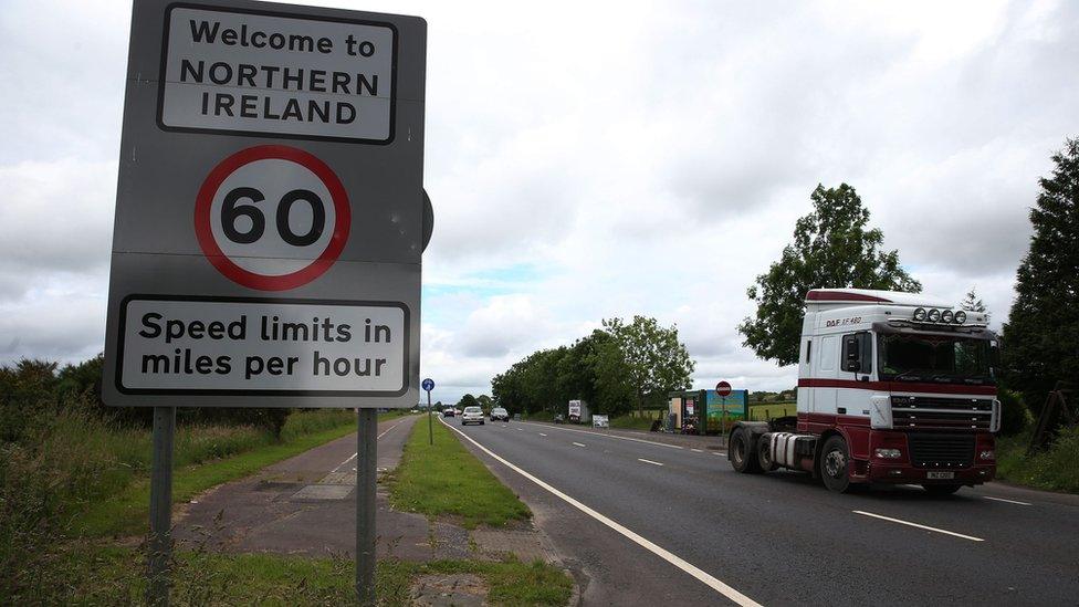 A lorry crosses the Irish border