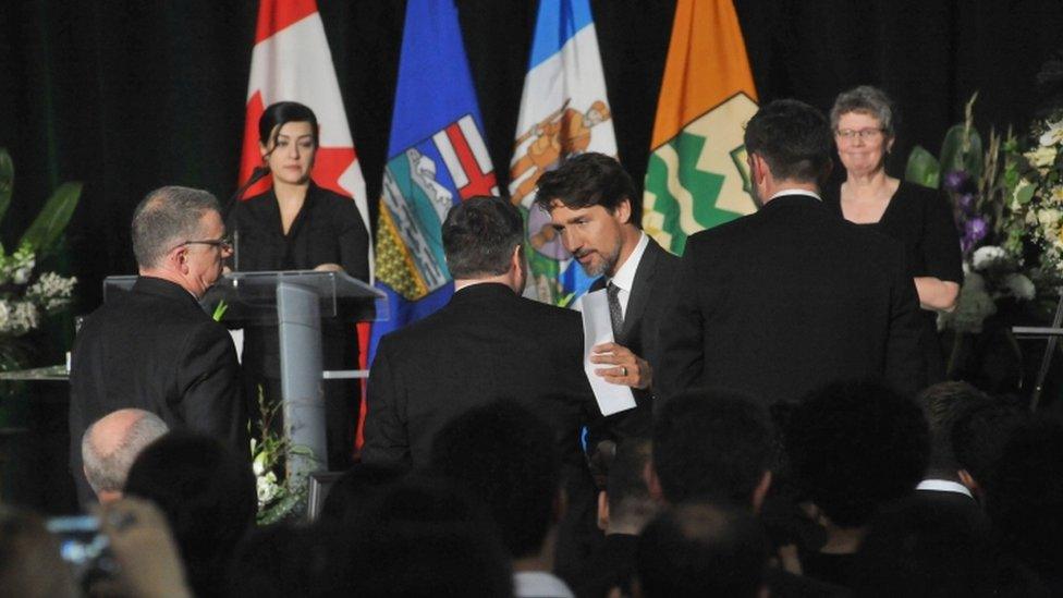 Justin Trudeau at a memorial service for the victims Ukrainian Airlines flight PS752 crash in Iran