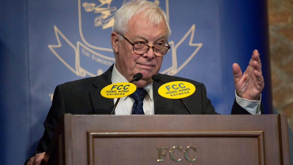 Chris Patten, former British Governor of Hong Kong, speaks at the Foreign Correspondents" Club in Hong Kong, China, 25 November 2016