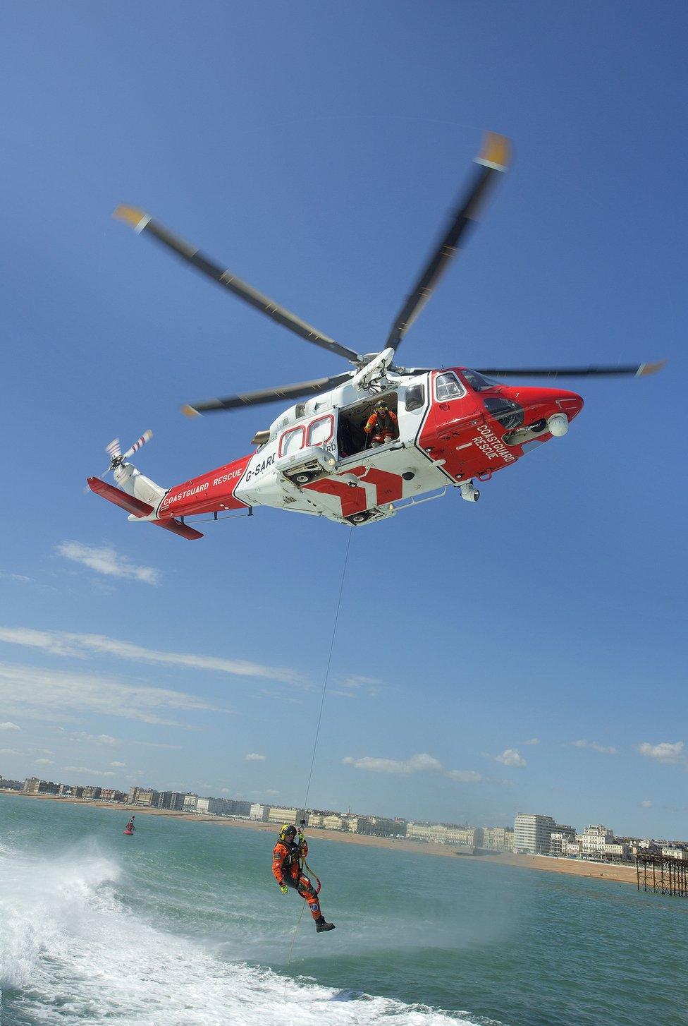 Rescue helicopter off the coast at Brighton