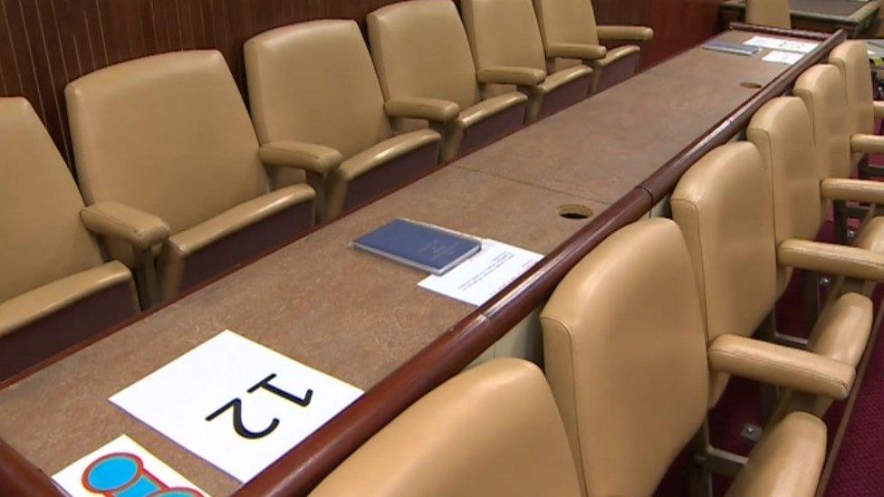 The jury benches at Cardiff Crown Court look different in the pandemic