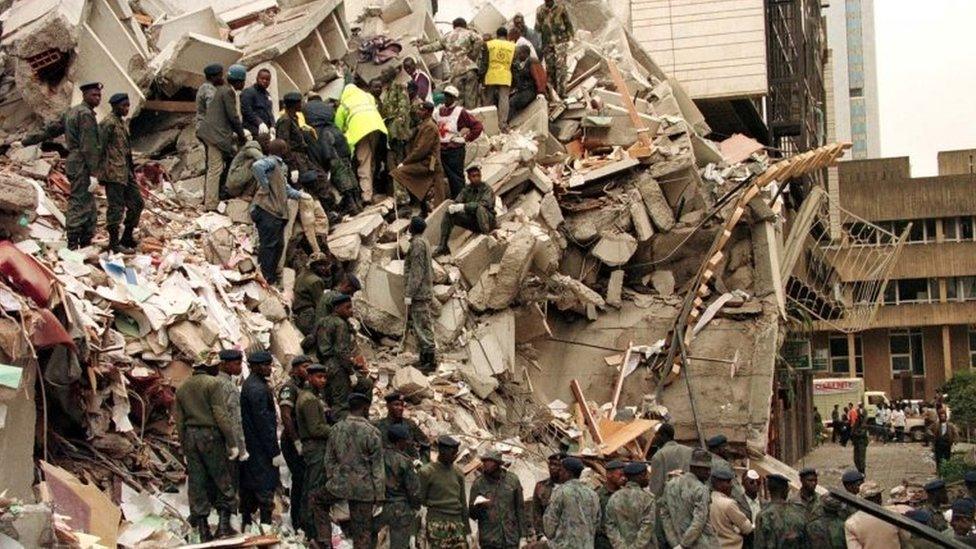 Rescue effort in the aftermath of the US embassy bombing in Nairobi, Kenya. Photo: August 1998