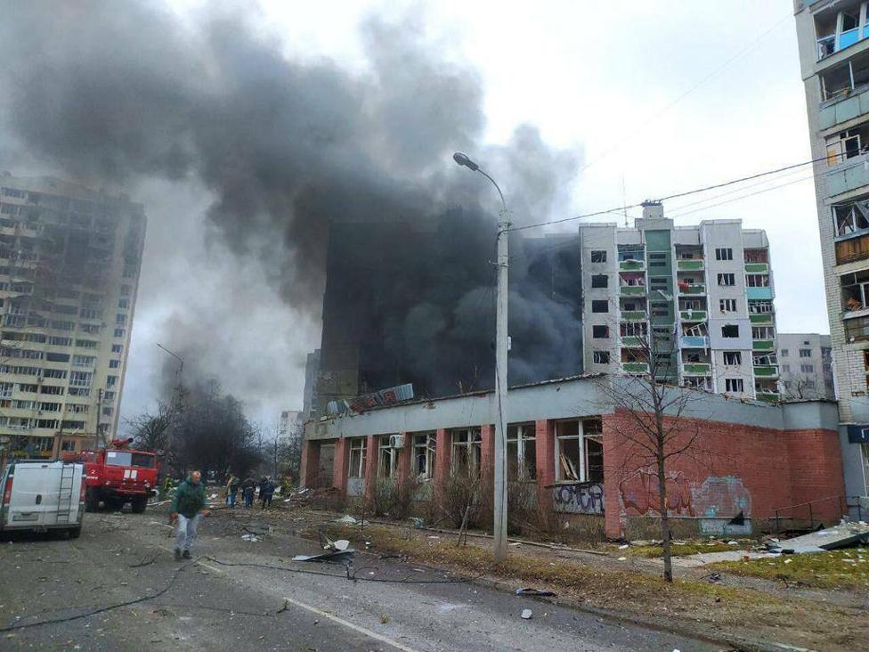 Smoke rises from damaged civil settlements after Russian attacks in Chernihiv, Ukraine on 3 March 2022