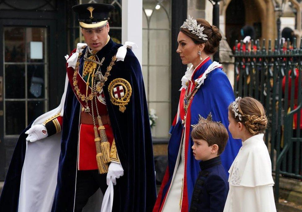 The Prince and Princess of Wales, William and Catherine, with children Prince Louis and Princess Charlotte