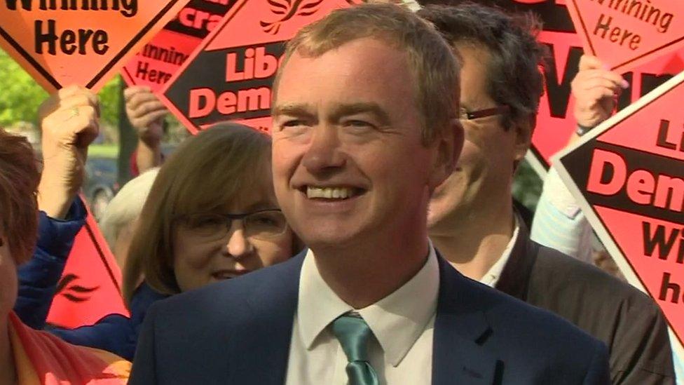 Tim Farron addressing Lib Dem supporters in Richmond, Surrey