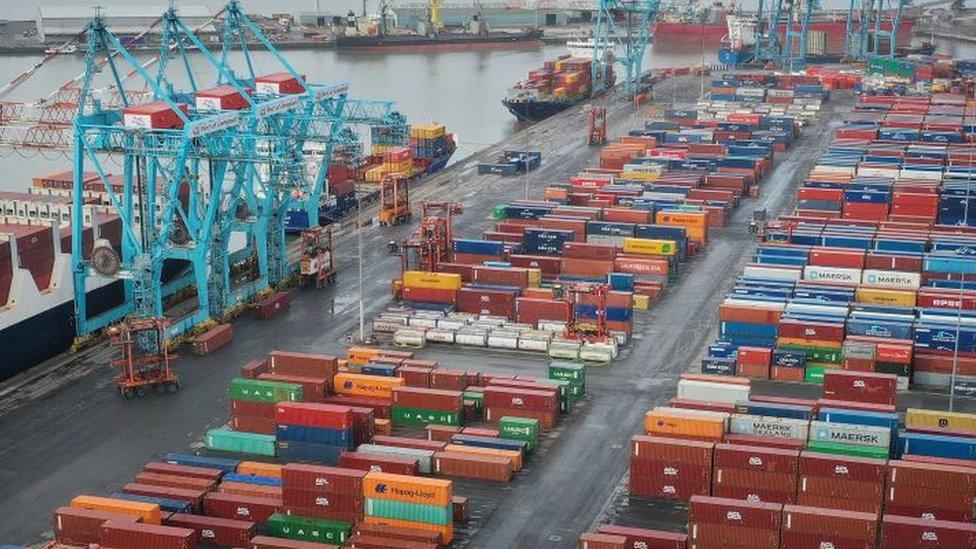 Containers being loaded at Liverpool docks