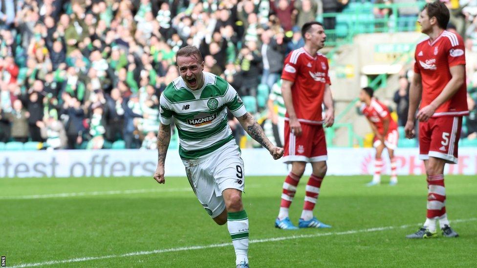 Leigh Griffiths celebrates after scoring for Celtic against Aberdeen