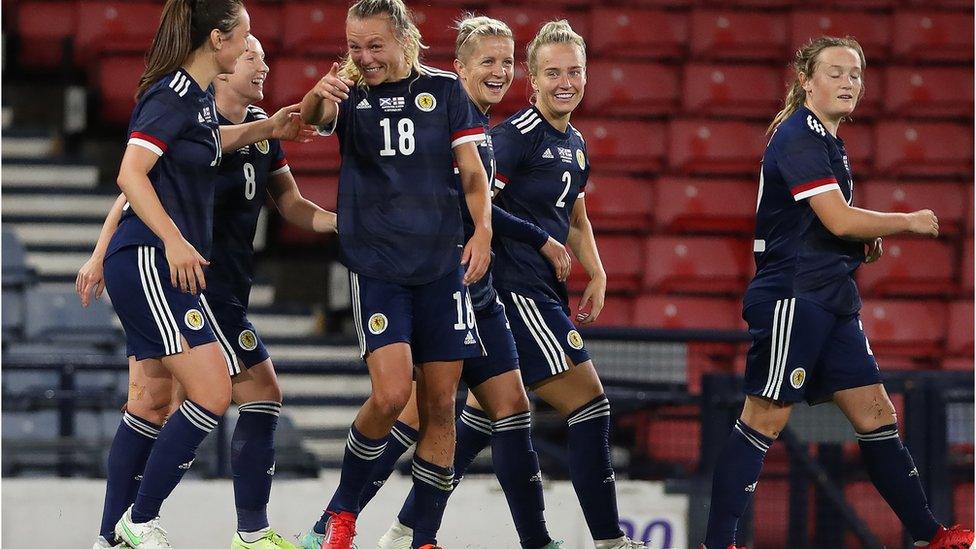 Scotland celebrate goal.