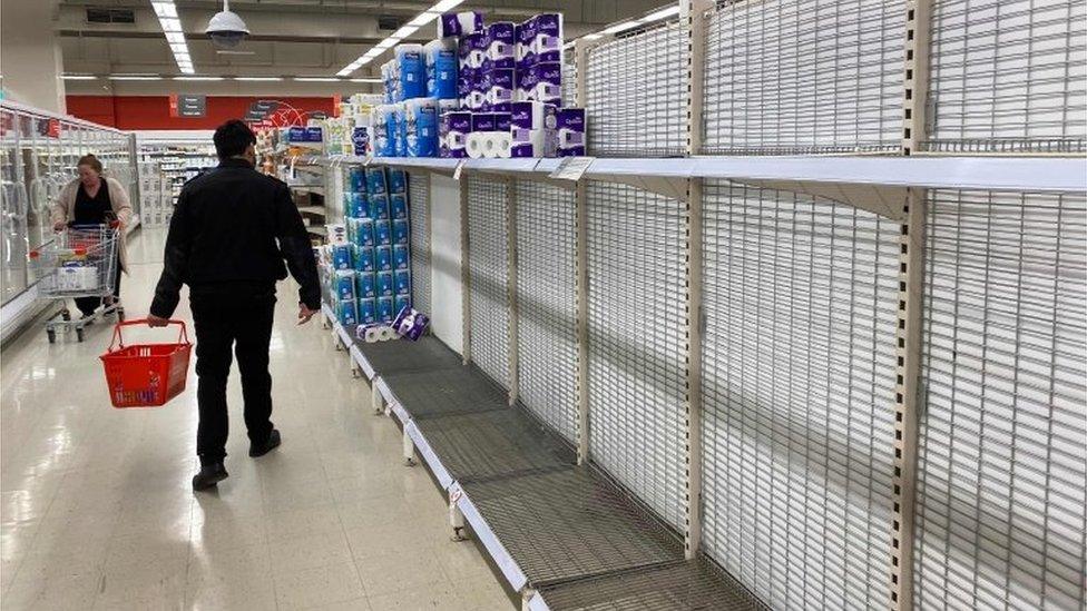 A nearly empty toilet roll aisle in Melbourne