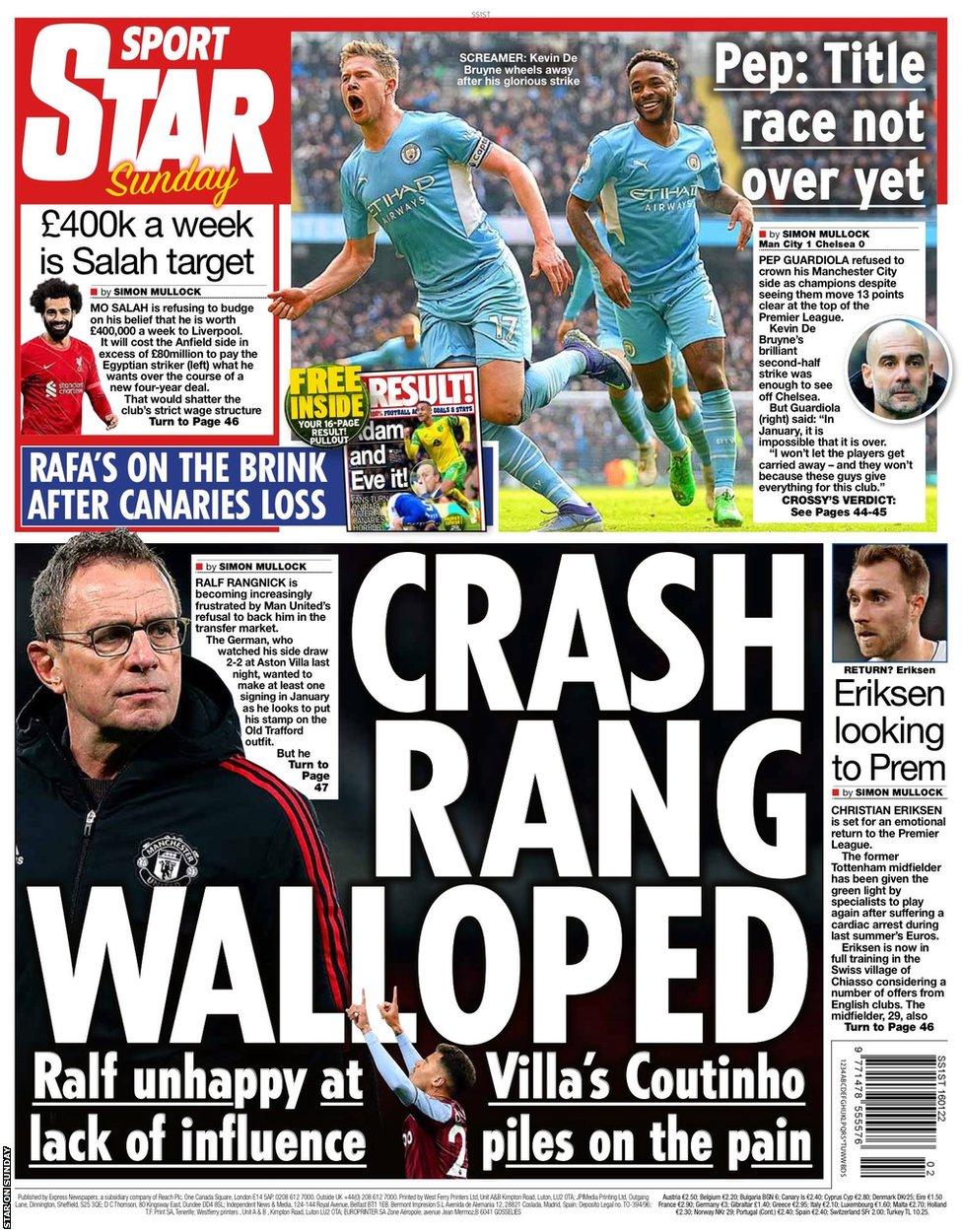 The back page of the Daily Star on Sunday