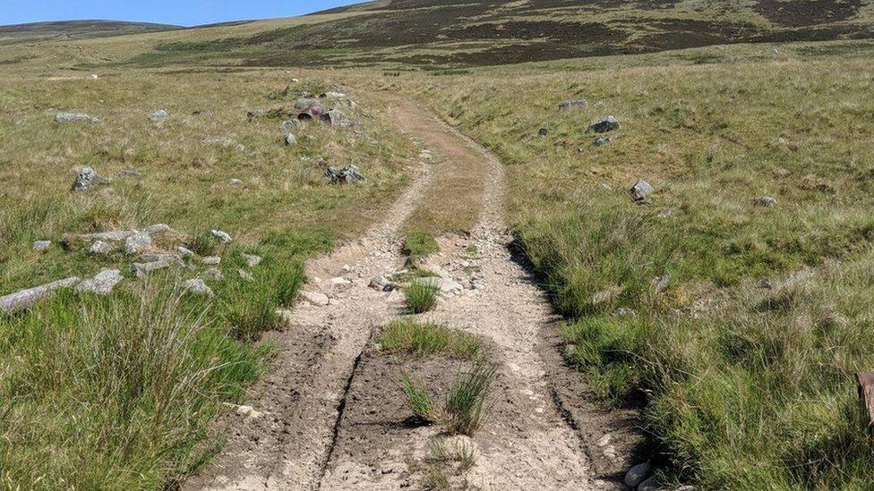 Dried up ford on hillside in Spey Valley