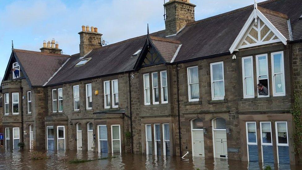 Row of houses flooded