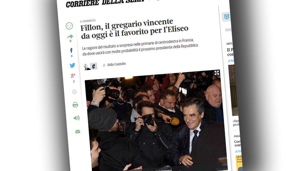 Screen grab of the online edition of Corriere Della Sera