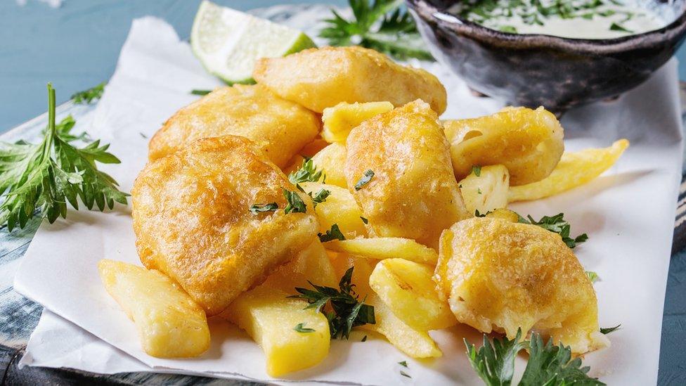 A plate of fish and chips