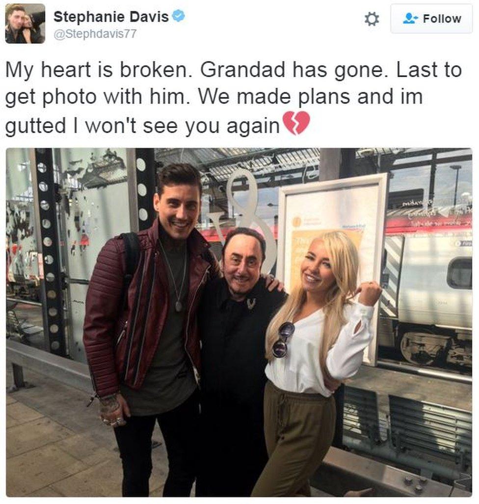 Stephanie Davis: My heart is broken. Grandad has gone. Last to get photo with him. We made plans and im gutted I won't see you again💔