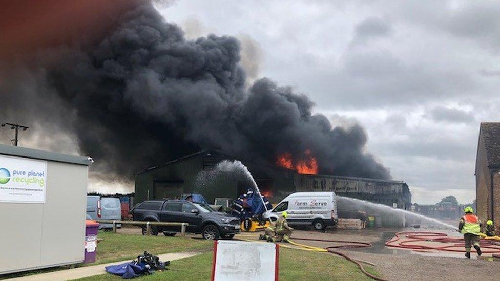 Fire at recycling centre in Cople Road, Cardington