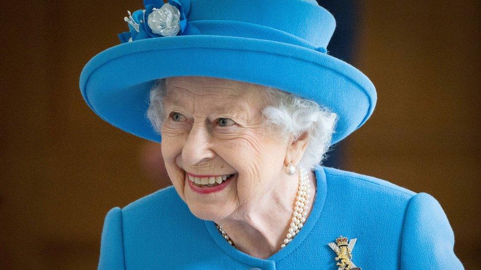 The Queen in the courtyard of the Palace of Holyroodhouse in Edinburgh on 28 June 2021