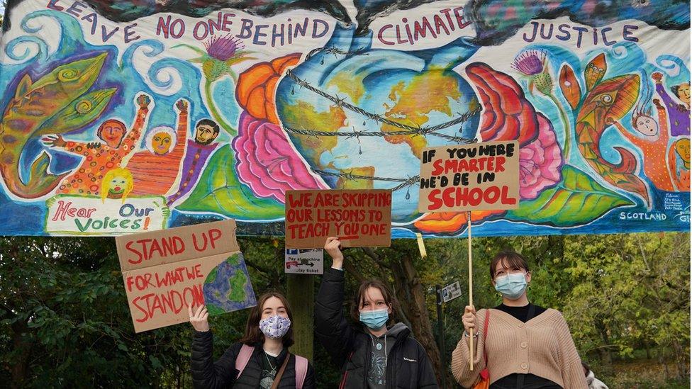 Demonstrators at Kelvin Way ahead of the Fridays for Future, Scotland march through Glasgow