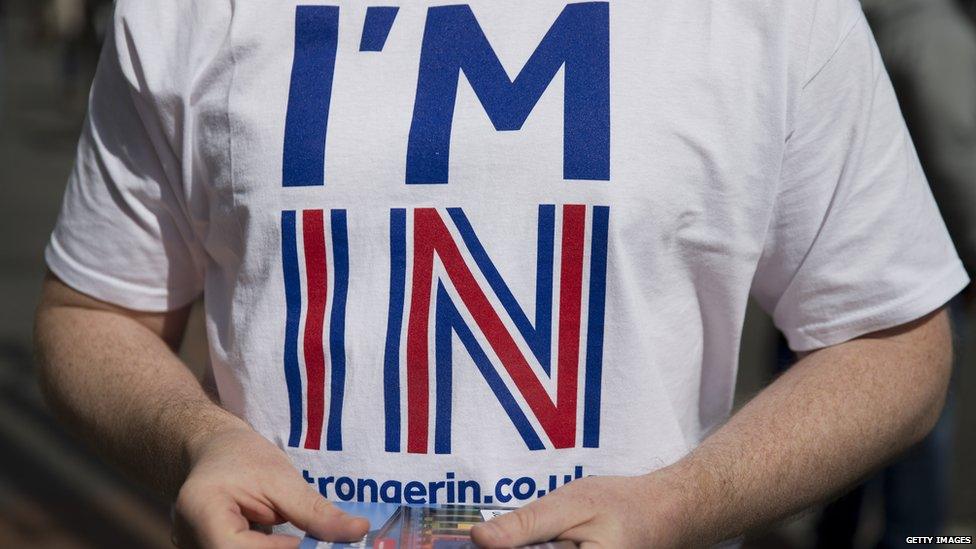 A man wears an "I'm in" T Shirt, campaigning for the EU referendum