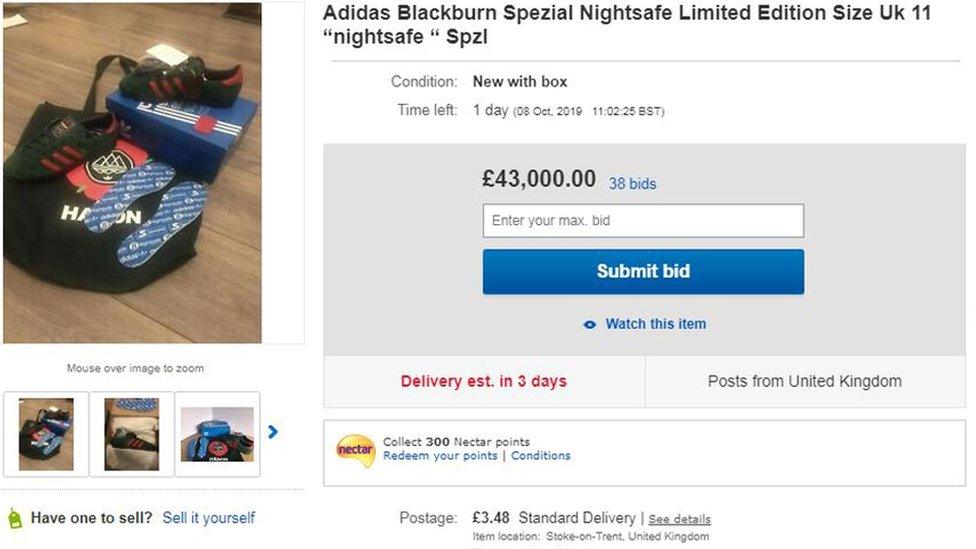 A screenshot of a pair of trainers on sale on eBay