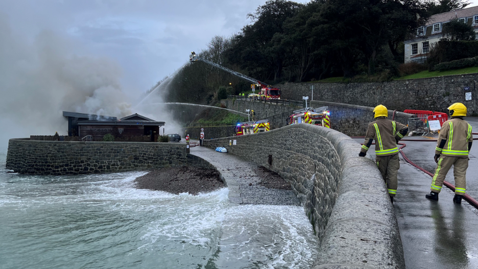 Firefighters at the scene of a fire in St Peter Port, Guernsey