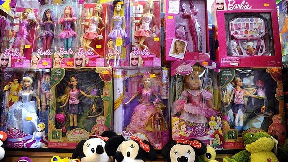 Barbie dolls on display