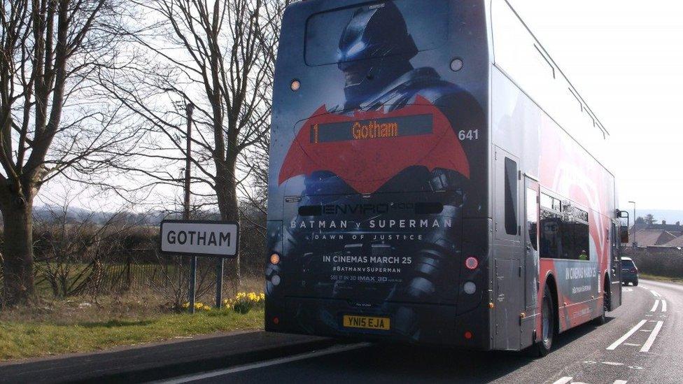 Batman advert on back of a bus in Gotham