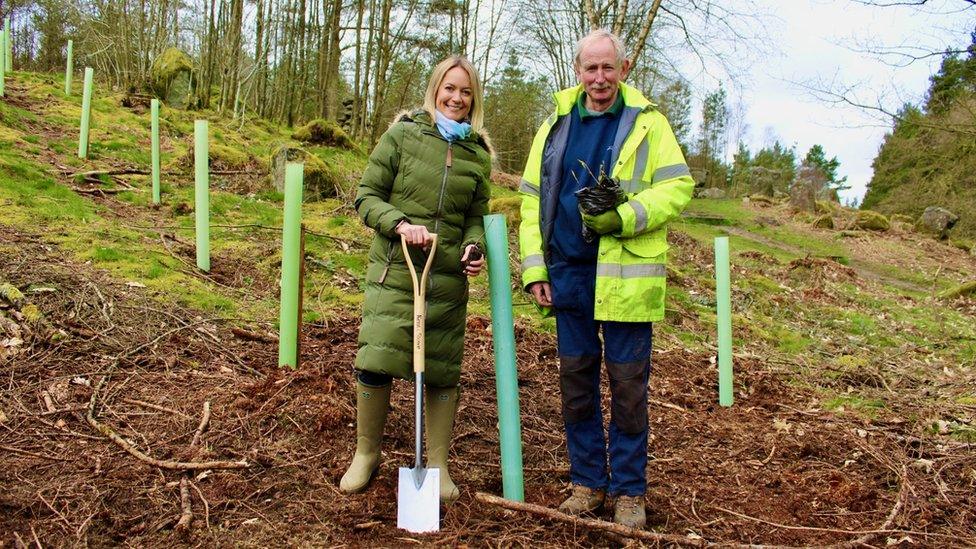 Lucy Pittaway with head forester at the Swinton Estate, Brian Lofthouse