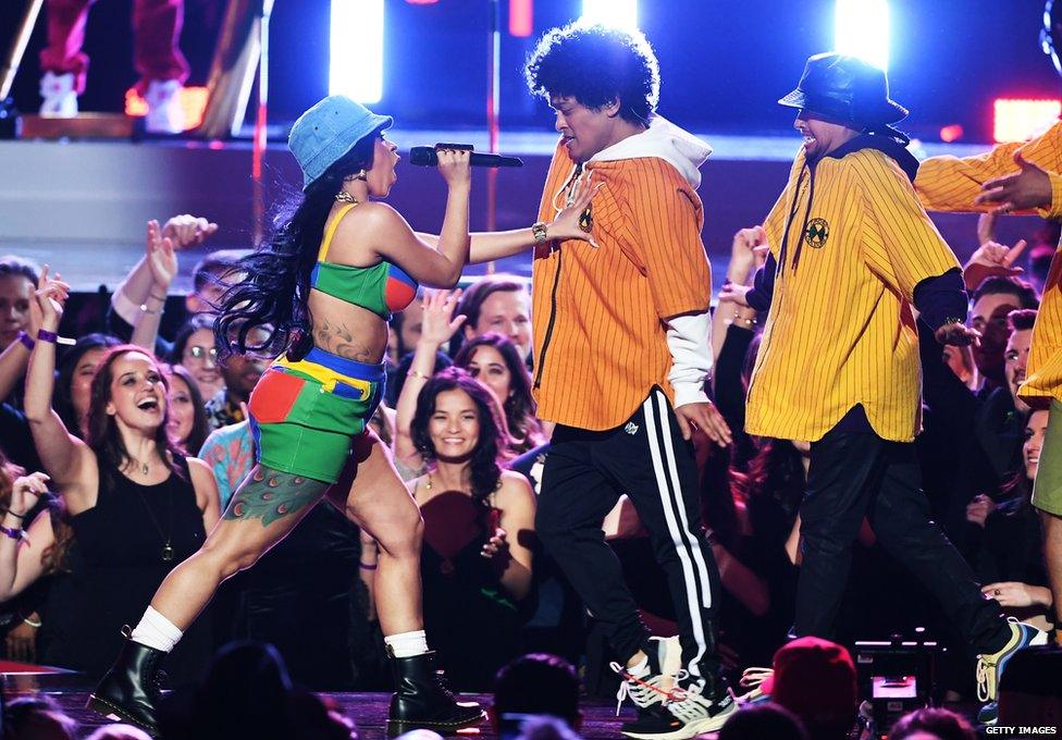 Bruno and Cardi B in Cross Colours at the 2018 Grammys