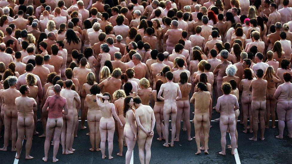 Spencer Tunick art gathering at Gateshead